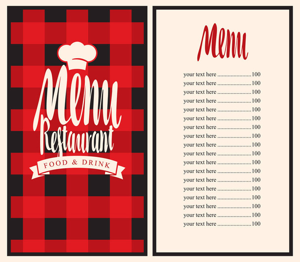 меню для ресторана с прайс-листом и током
 - Вектор,изображение