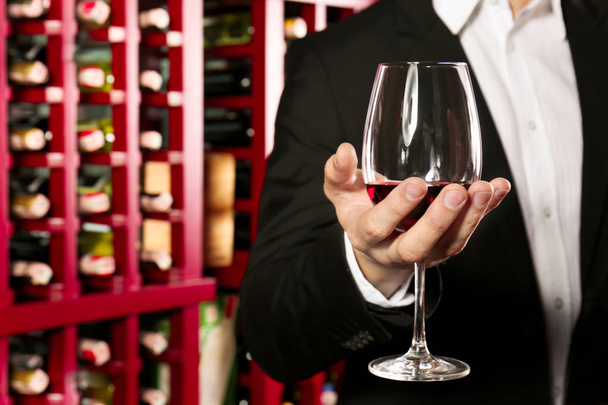 Man with glass of red wine  - Zdjęcie, obraz