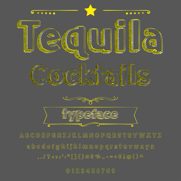 Caligrafia manuscrita fonte chamada Tequila Cocktails Typeface, Script, Estilo antigo - vintage
 - Vetor, Imagem