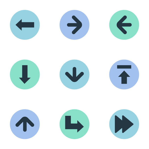 シンプルな矢印のアイコンのベクトル イラスト セット。矢印、上向きの方向、右方向、左方向、他の同義語は上向きの要素と高度な. - ベクター画像