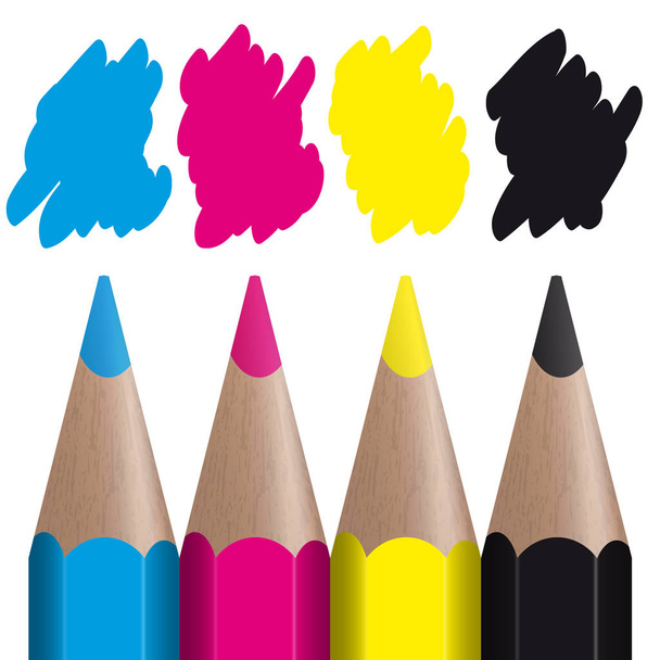 CMYK - 4 matite colorate con spruzzi di colore
 - Vettoriali, immagini