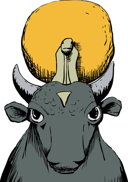 Apis bull god with sun disk - Vector, Image