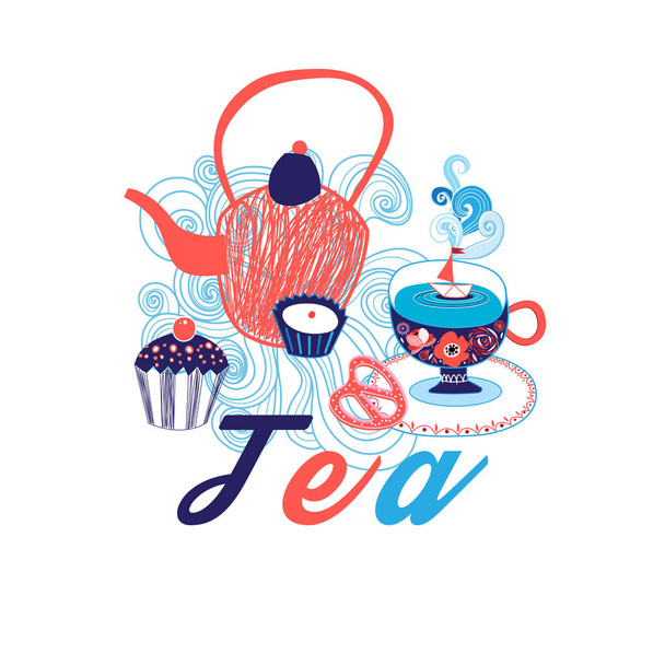 Vector greeting card with cup of tea - Vector, Imagen