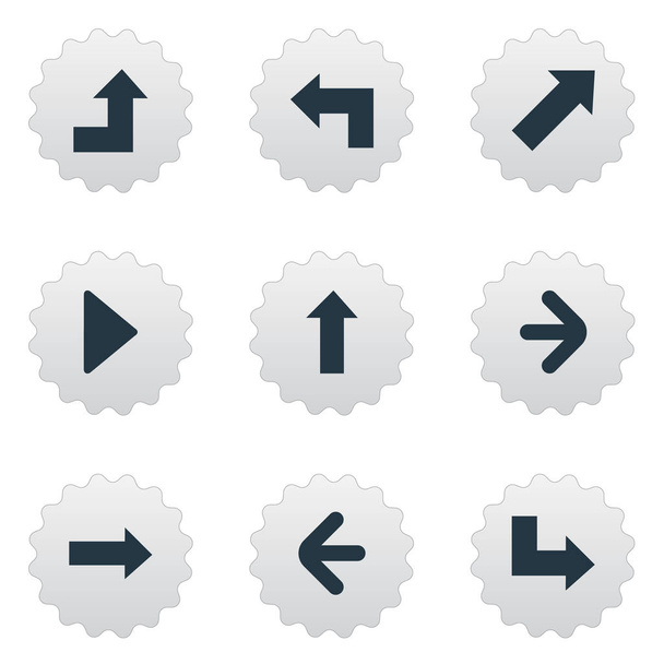 Illustrazione vettoriale Set di icone semplici cursore. Elementi verso l'alto Direzione, giusta direzione, puntatore e altre sinonimi verso il basso, destra e superiore
. - Vettoriali, immagini