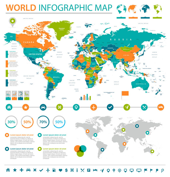 World Map - Infographic Set - Wektor, obraz
