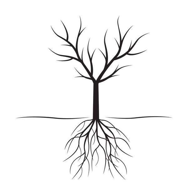schwarzer Baum mit Wurzeln. Vektorillustration. - Vektor, Bild
