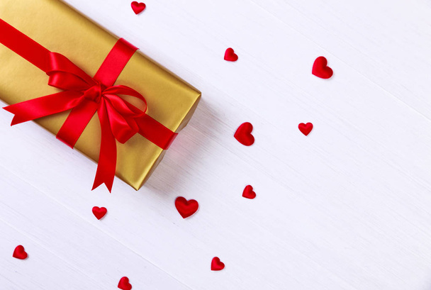 Gift box with red hearts. Present package. - Foto, imagen