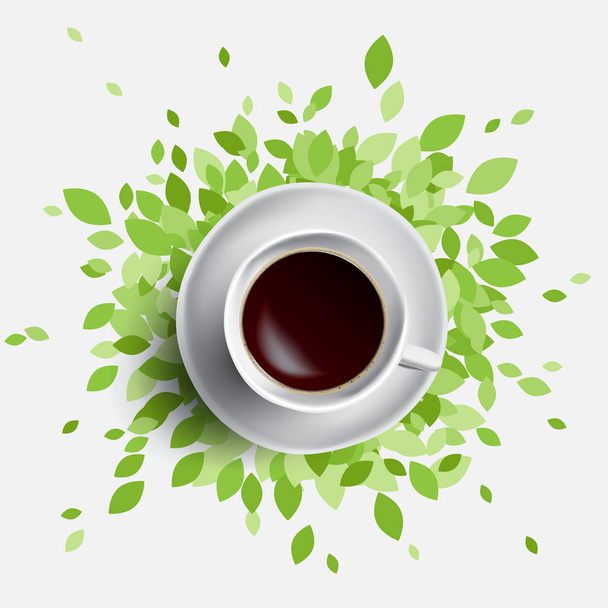 Coffee and green leaves vector illustration - Vector, Image
