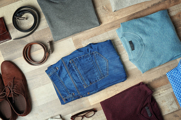 Flat lay set of male clothes - Fotografie, Obrázek