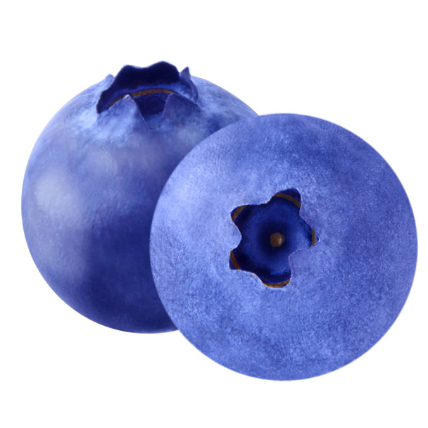 Two blueberries isolated on white background with clipping path - Foto, afbeelding