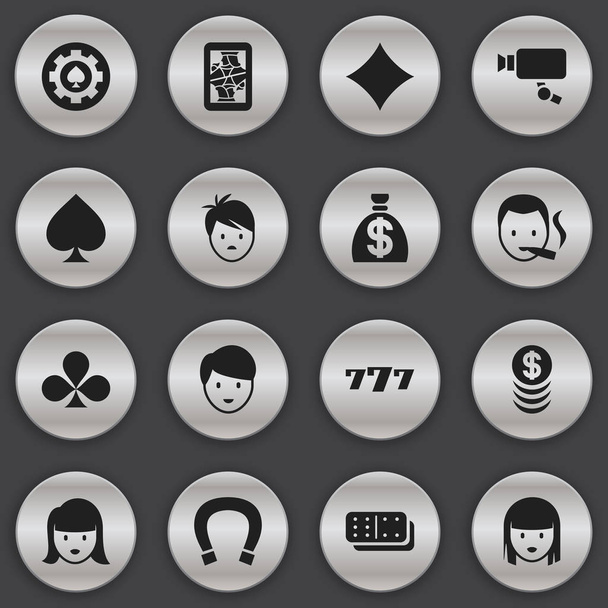 Conjunto de 16 ícones editáveis de negócios. Inclui símbolos como cara de mulher, menino, sorte sete e muito mais. Pode ser usado para Web, Mobile, UI e design infográfico
. - Vetor, Imagem