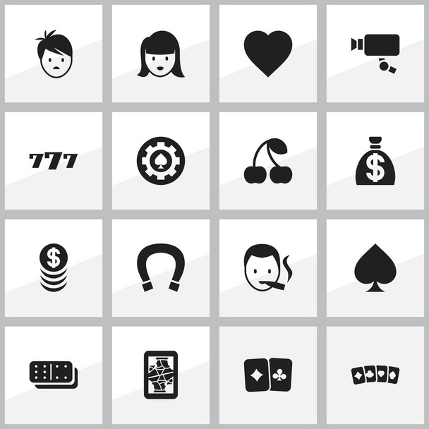 Set Of 16 Editable Business Icons. Includes Symbols Such As Game Card, Luck Charm, Stacked Money And More. Can Be Used For Web, Mobile, UI And Infographic Design. - Vector, Image