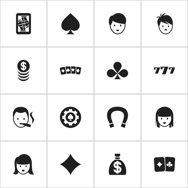 Ensemble de 16 icônes d'affaires modifiables. Comprend des symboles tels que losange, blackjack, garçon et plus. Peut être utilisé pour le Web, mobile, interface utilisateur et infographie
. - Vecteur, image