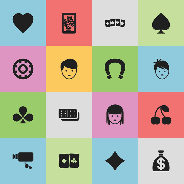 Set Of 16 Editable Game Icons. Includes Symbols Such As Black Heart, Female Face, Moneybag And More. Can Be Used For Web, Mobile, UI And Infographic Design. - Vector, Image