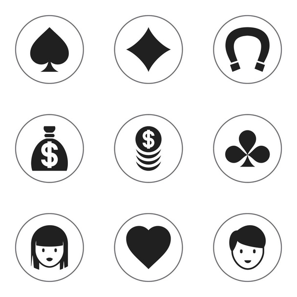 Conjunto de 9 Ícones de jogo editáveis. Inclui símbolos como Casino Worker, Game Card, Rhombus e muito mais. Pode ser usado para Web, Mobile, UI e design infográfico
. - Vetor, Imagem