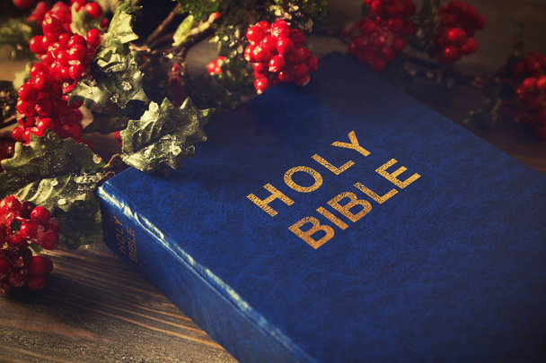 Bible and mistletoe branch - Photo, image