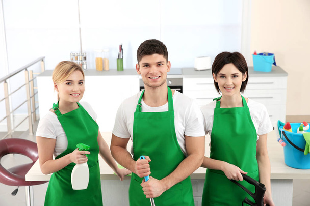 Service team with cleaning equipment on kitchen - Φωτογραφία, εικόνα