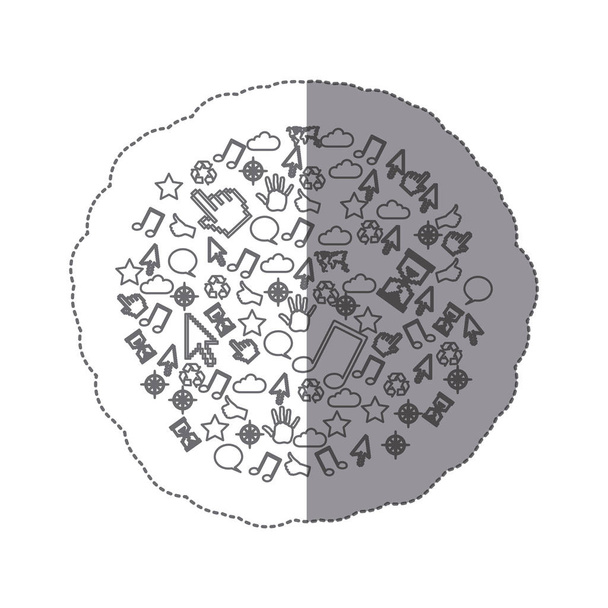 pegatina patrón circular elementos tecnológicos de comunicación monocromo
 - Vector, Imagen