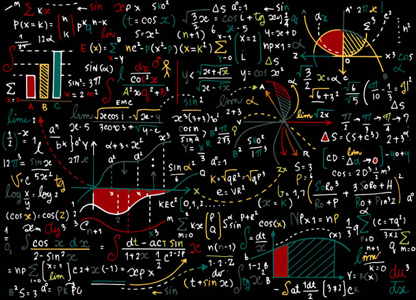 Vektormuster der mathematischen Bildung mit handschriftlichen Formeln, Aufgaben,  - Vektor, Bild