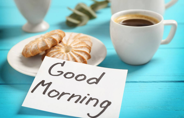 breakfast and GOOD MORNING greeting note - Fotografie, Obrázek
