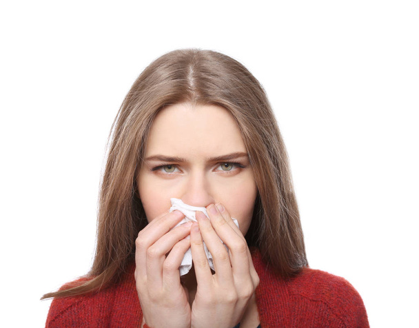 Young ill woman with tissue  - Photo, Image