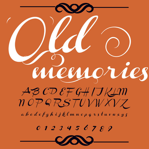 Набор шрифтов ручной работы под названием "Старые воспоминания" Характеристики с кистью - строчные и прописные Шрифт рукописного шрифта
 - Вектор,изображение