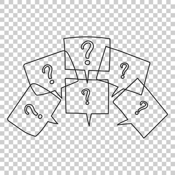 Question marks in thought bubbles. Hand drawn line art cartoon vector illustration on isolated background. - Vector, Image
