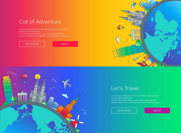 Flat design web page travel banners set - Vettoriali, immagini
