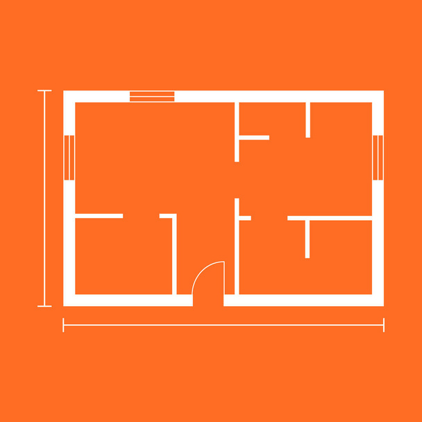 План дома простая плоская икона. Векторная иллюстрация на оранжевом фоне
. - Вектор,изображение
