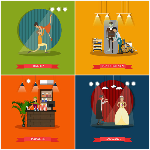 Vector set of cinema art concept posters in flat style - Vettoriali, immagini