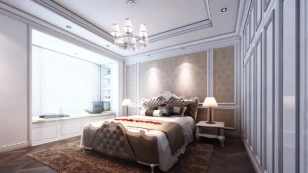 3d animation of bedroom of classic style - Footage, Video