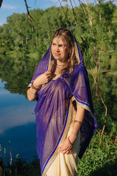 Beautiful european woman in sari - Photo, Image