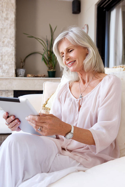 woman sitting with tablet  - Photo, image