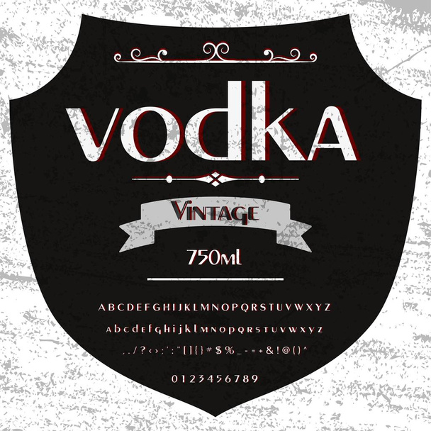 フォント スクリプト書体ウォッカ ビンテージ フレーム デザイン、ウイスキー、ワインのラベル、レストラン、ビールのラベルにラベルを付けます。ベクトル図 - ベクター画像
