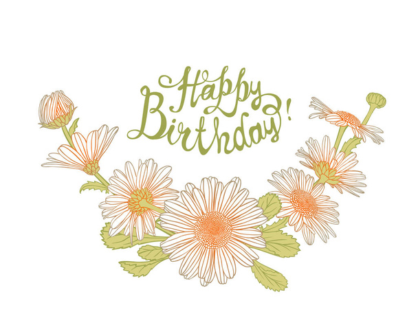 Buon compleanno! Carta con fiori di camomilla
 - Vettoriali, immagini