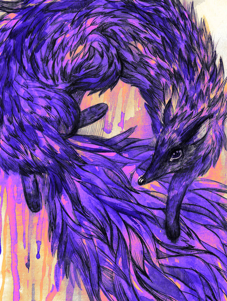 Fialový fox na pozadí grunge. Akvarel. - Fotografie, Obrázek