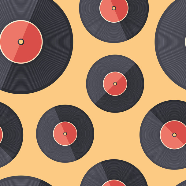 Vintage vinyl record flat icon seamless pattern. - Вектор, зображення