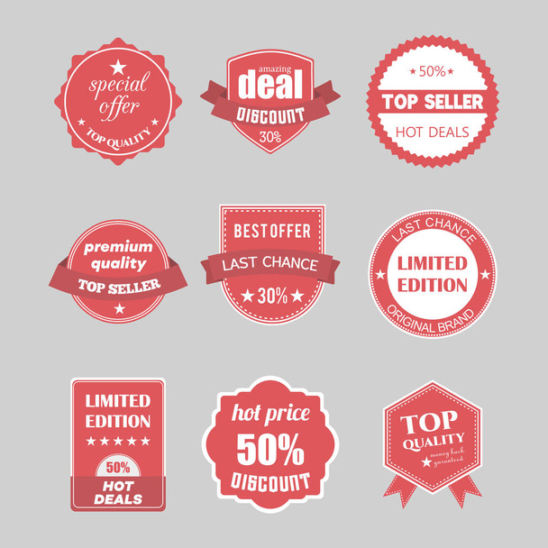 Set of flat design sale stickers - Διάνυσμα, εικόνα