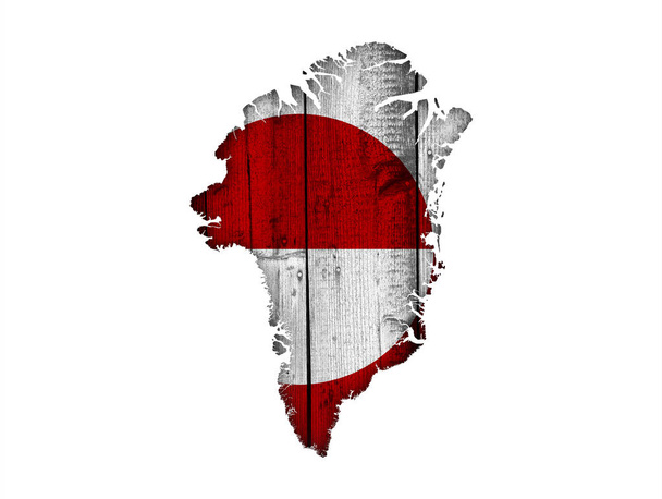 Mapa e bandeira da Gronelândia em madeira intemperizada
 - Foto, Imagem
