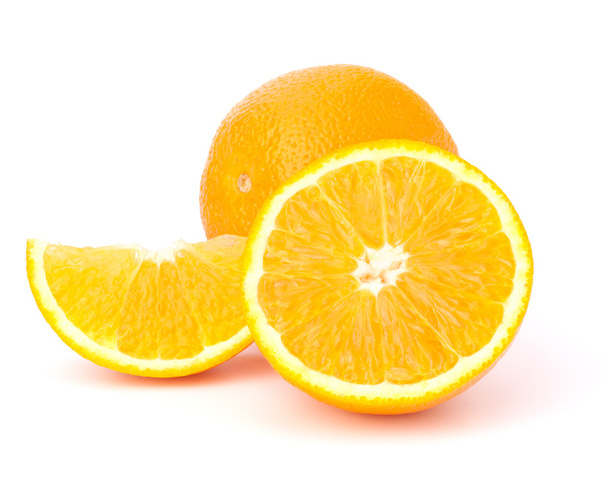 Sliced orange fruit segments isolated on white background - Фото, изображение