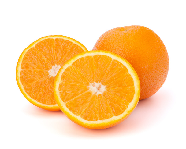 Sliced orange fruit segments isolated on white background - Photo, image