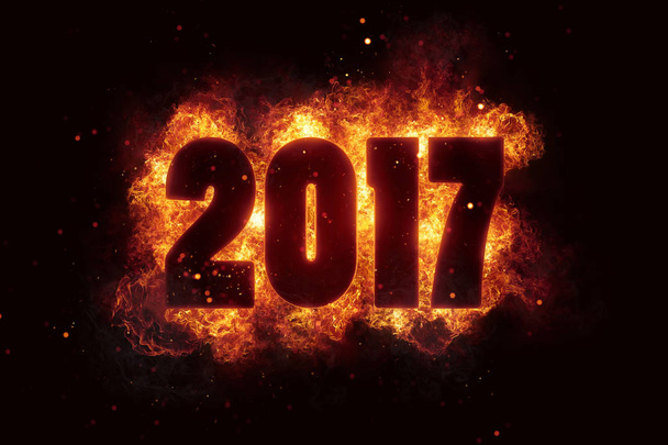 new year 2017 flames fire explosion explode - Photo, Image