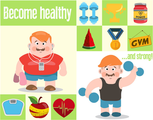 Healthy lifestyle icons - Vector, afbeelding