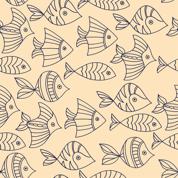 Seamless pattern with fish. Vector illustration. Print. Repeating background. Cloth design, wallpaper. - Vector, imagen