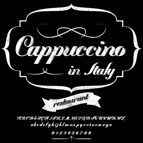 Odręczne kaligrafia czcionki o nazwie kroju Cappuccino, skrypt, starym stylu - vintage - Wektor, obraz