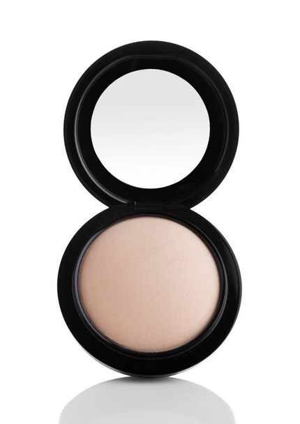 Cosmetic Makeup Powder in Black Round Plastic Case - Photo, Image