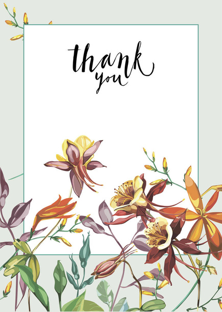 Floral frame with red flowers on light background. Greeting card design. Lettering - Thank you. EPS10 - Vettoriali, immagini
