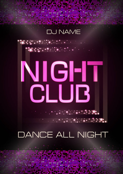 Neon sign. Night club disco party poster - Vetor, Imagem