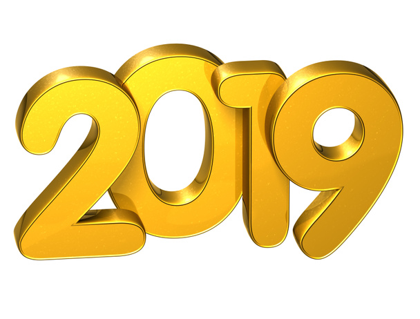 3D Gold Number New Year 2019 on white background - Photo, Image