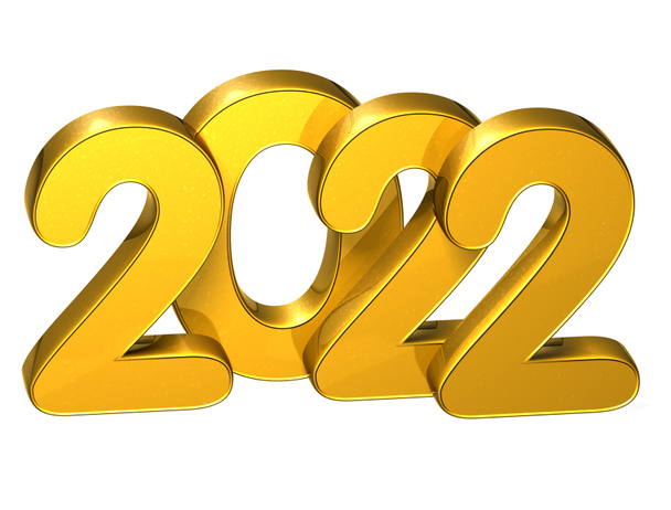白い背景の上の 3 d ゴールド数新年 2022 - 写真・画像